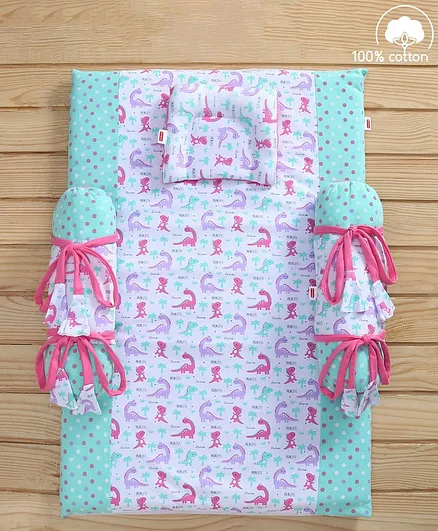 Babyhug Bedding Set Dino Print - White Blue