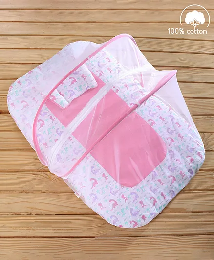 Babyhug Mosquito Net Bedding Set Dino Princess Print - Pink