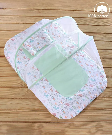 Babyhug Mosquito Net Bedding Set Animal Print - Green