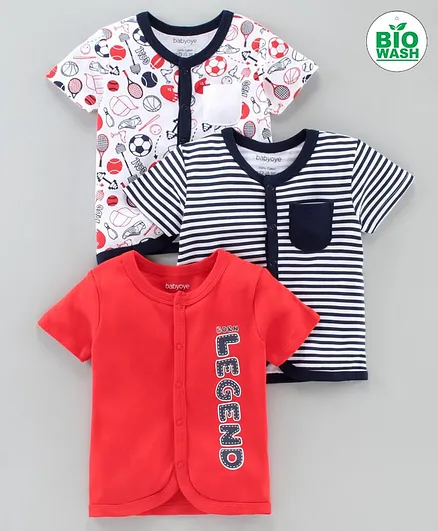 Babyoye 100% Cotton Half Sleeves Vests Multiprint Pack of 3 - Red White