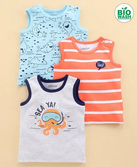 Babyoye Sleeveless Tee Animal Print Pack of 3 - Blue Orange