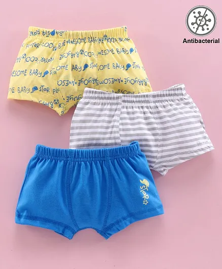 Babyoye Antibacterial Cotton Trunks Pack of 3 - Yellow Grey Blue