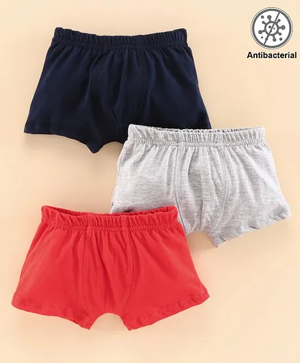 Babyoye Antibacterial Cotton Trunks Pack of 3 - Navy Grey Red