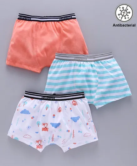 Babyoye Antibacterial Cotton Multi Printed Trunks Pack of 3 - Multicolor