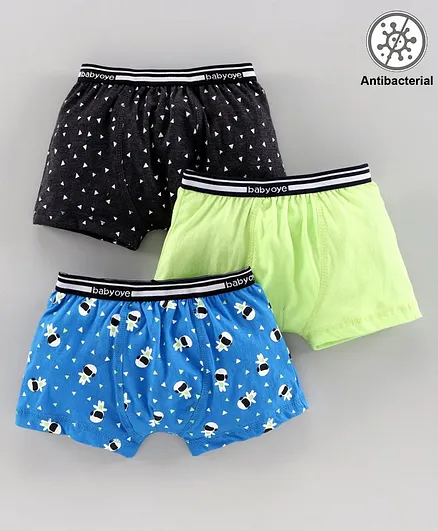 Babyoye Antibacterial Cotton Multi Printed Trunks Pack of 3 - Multicolor