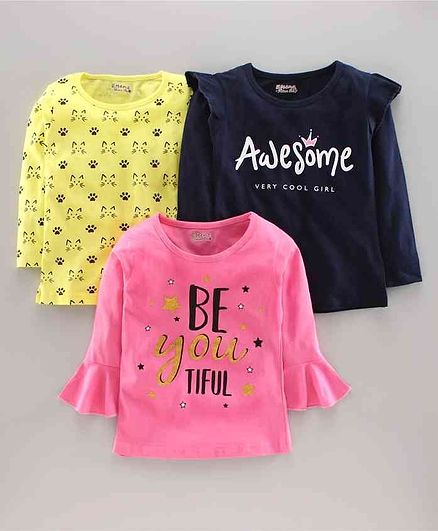 Eteenz Full Sleeves T-Shirt Pack of 3 - Blue Pink Yellow