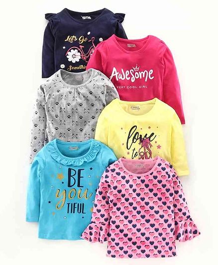 Eteenz Full Sleeves T-Shirt Pack of 6 - Grey Blue Pink