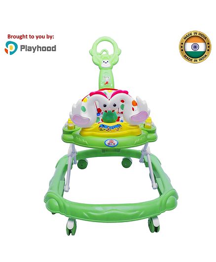 Playhood Musical Baby Walker with Parent Push Handle - Drak Green