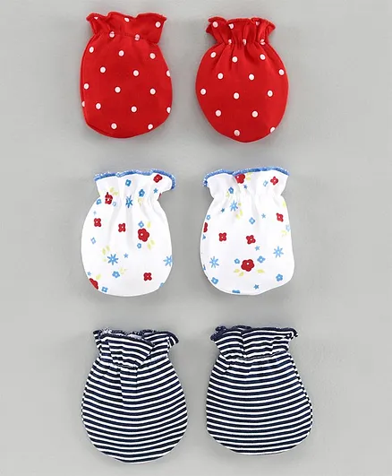 Babyhug 100% Cotton Set Of Mittens Striped Print - Multicolor