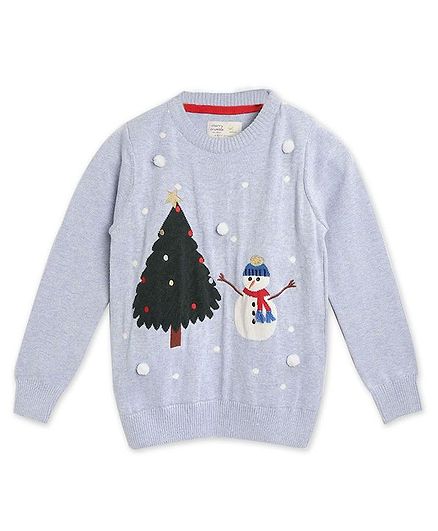Cherry Crumble By Nitt Hyman Full Sleeves Snow Man Design Sweater - Light Blue