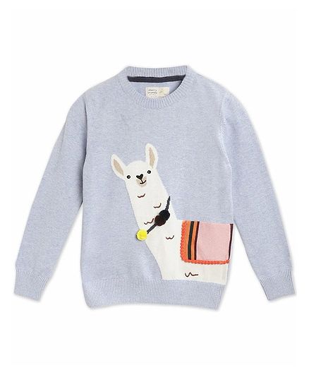 Cherry Crumble By Nitt Hyman Full Sleeves Llama Printed Sweater - Light Blue