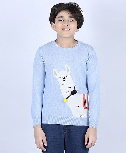 Cherry Crumble By Nitt Hyman Full Sleeves Llama Printed Sweater - Light Blue