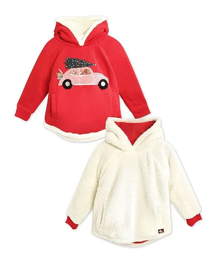 Cherry Crumble By Nitt Hyman Full Sleeves Car Patch Detailing Hoodie With Face Mask - Red