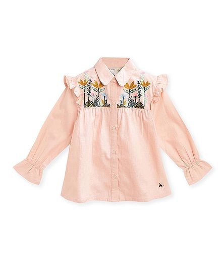 Cherry Crumble By Nitt Hyman Full Sleeves Flower Embroidery Detailing Top - Light Pink