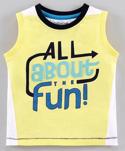 Babyoye Sleeveless Printed Tee Text Print - Yellow