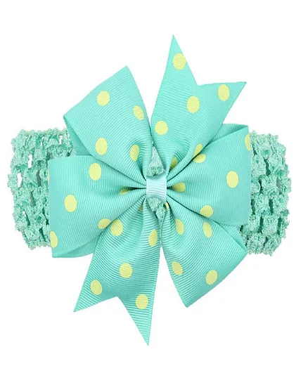 Bhoomi Collection Polka Dots Printed Ribbon Bow Headband - Green