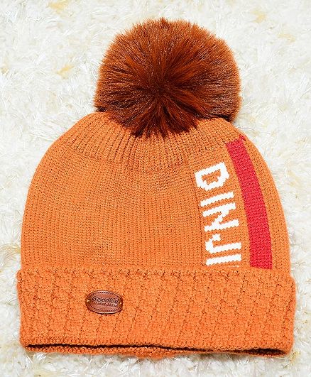 Tipy Tipy Tap Pom Pom Design Text Printed Cap - Brown