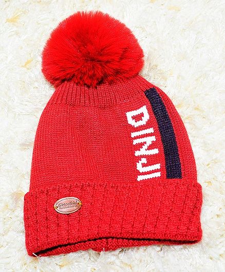 Tipy Tipy Tap Pom Pom Design Text Printed Cap - Red