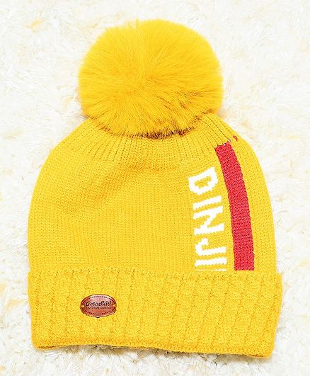 Tipy Tipy Tap Pom Pom Design Text Printed Cap - Yellow