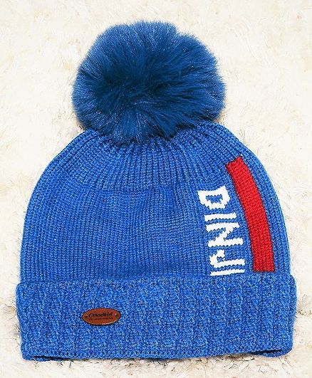 Tipy Tipy Tap Pom Pom Design Text Printed Cap - Blue