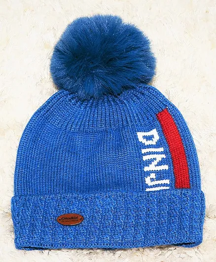 Tipy Tipy Tap Pom Pom Design Text Printed Cap - Blue