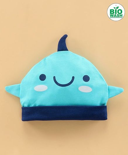 Babyoye Cotton Baby Cap With 3D Fins Shark Design Blue - Diameter 9.5 cm