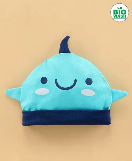 Babyoye Cotton Baby Cap With 3D Fins Shark Design Blue - Diameter 10 cm