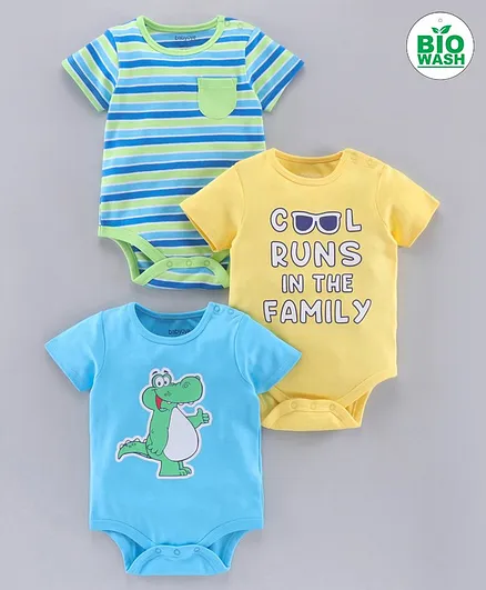 Babyoye Half Sleeves Bodysuits Pack of 3 - Blue Yellow