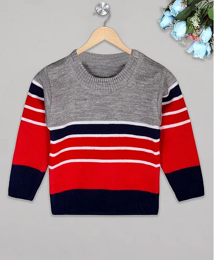 The Sandbox Clothing Co Full Sleeves Striped Sweater - Red & Grey