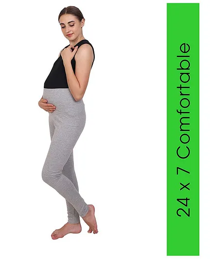 Mommy Fash'n Organic Cotton Maternity Full Length Solid Color Leggings - Grey Melange