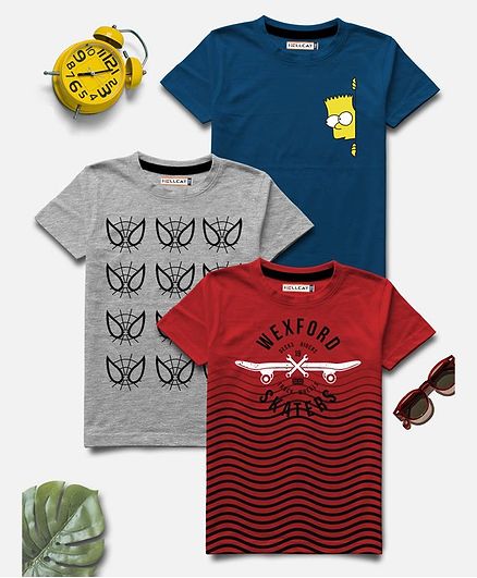 Hellcat Half Sleeves Printed Pack Of 3 Tee - Multi Color