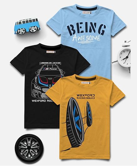Hellcat Half Sleeves Being Awesome Printed Pack Of 3 Tee - Multi Color