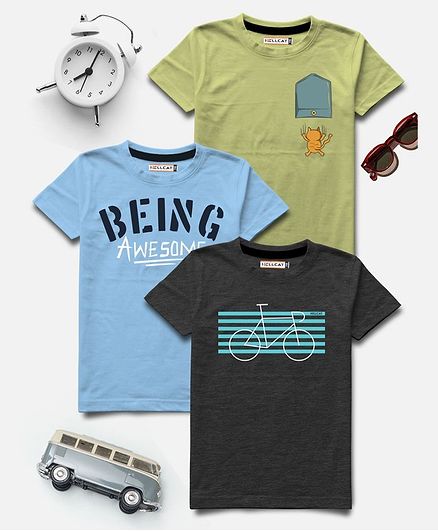 Hellcat Half Sleeves Being Awesome Printed Pack Of 3 Tee - Multi Color