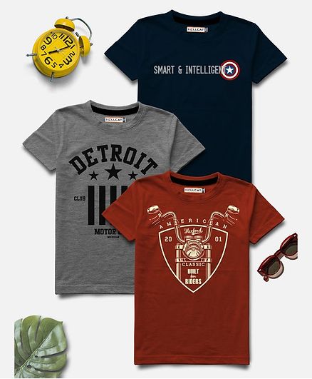 Hellcat Half Sleeves Smart Printed Pack Of 3 Tee - Multi Color