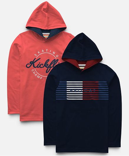 Hellcat Full Sleeves Printed Pack Of 2 Hooded Tee - Multi Color