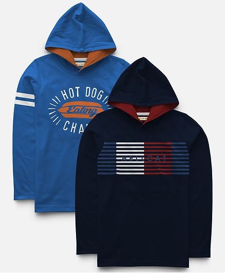 Hellcat Full Sleeves Printed Pack Of 2 Hooded Tee - Multi Color