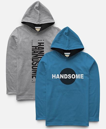 Hellcat Full Sleeves Handsome Printed Pack Of 2 Hooded Tee - Multi Color