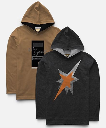Hellcat Printed Full Sleeves Pack Of 2 Tee - Dark Grey