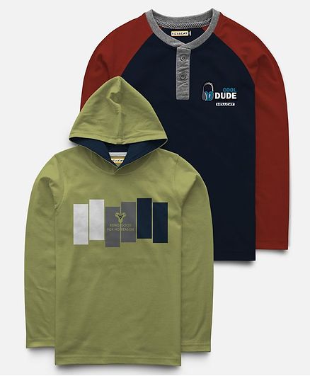 Hellcat Pack Of 2 Full Sleeves Hoodie & T-Shirt - Green & Blue