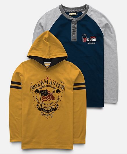 Hellcat Pack Of 2 Full Sleeves Roadmaster Print Hoodie & T-Shirt - Blue & Yellow