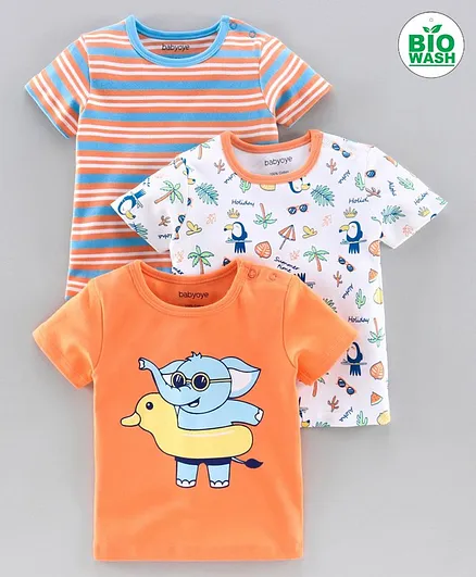 Babyoye Cotton Half Sleeves Tees Multiprint Pack of 3 - Orange White