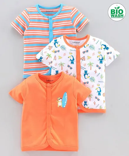 Babyoye Half Sleeves Cotton Blend Jhabla Tropical Print Pack of 3 - Orange