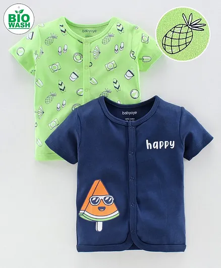Babyoye Half Sleeves Vests Pack of 2 - Green Blue