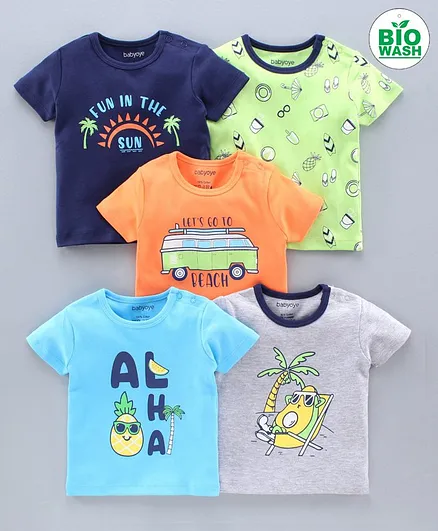 Babyoye Half Sleeves Tee Tropical Print Pack of 5 - Multicolor