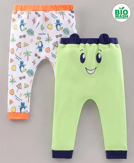 Babyoye Full Length Cotton Blend Diaper Leggings Tropical Print Pack of 2 - Green