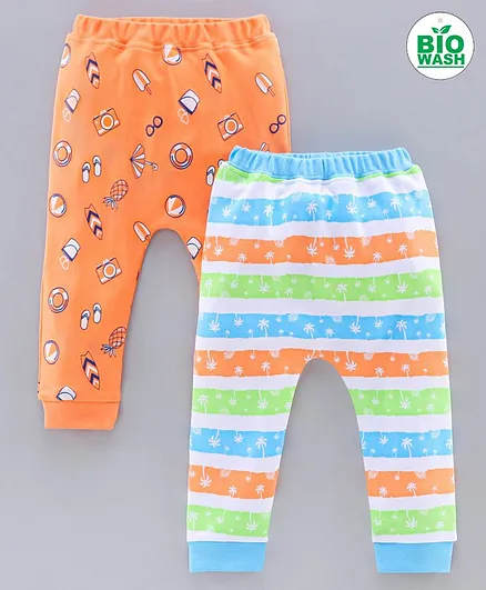 Babyoye Cotton Full Length Diaper Leggings Pack of 2 - Orange Multicolour