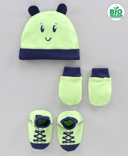 Babyoye Cap Mittens And Booties Set Animal Print Green - Diameter 10 cm
