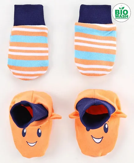 Babyoye Cotton 3D Mittens & Booties - Orange