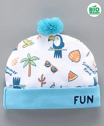 Babyoye Printed Cotton 3D Cap Blue - Diameter 10 cm