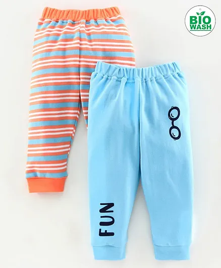 Babyoye Cotton Blend Full Length Lounge Pant Pack of 2 - Orange Blue